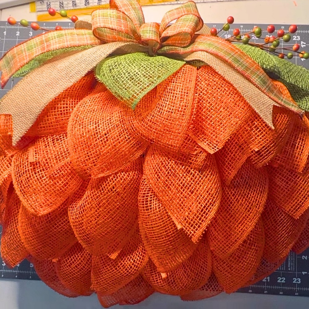 DIY Dollar Tree Pumpkin Wreath with Deco Mesh and Fall Accents
