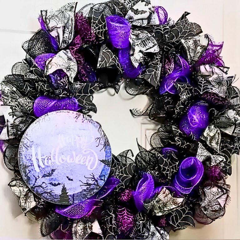 DIY Halloween Wreath Using Mesh and Ribbon