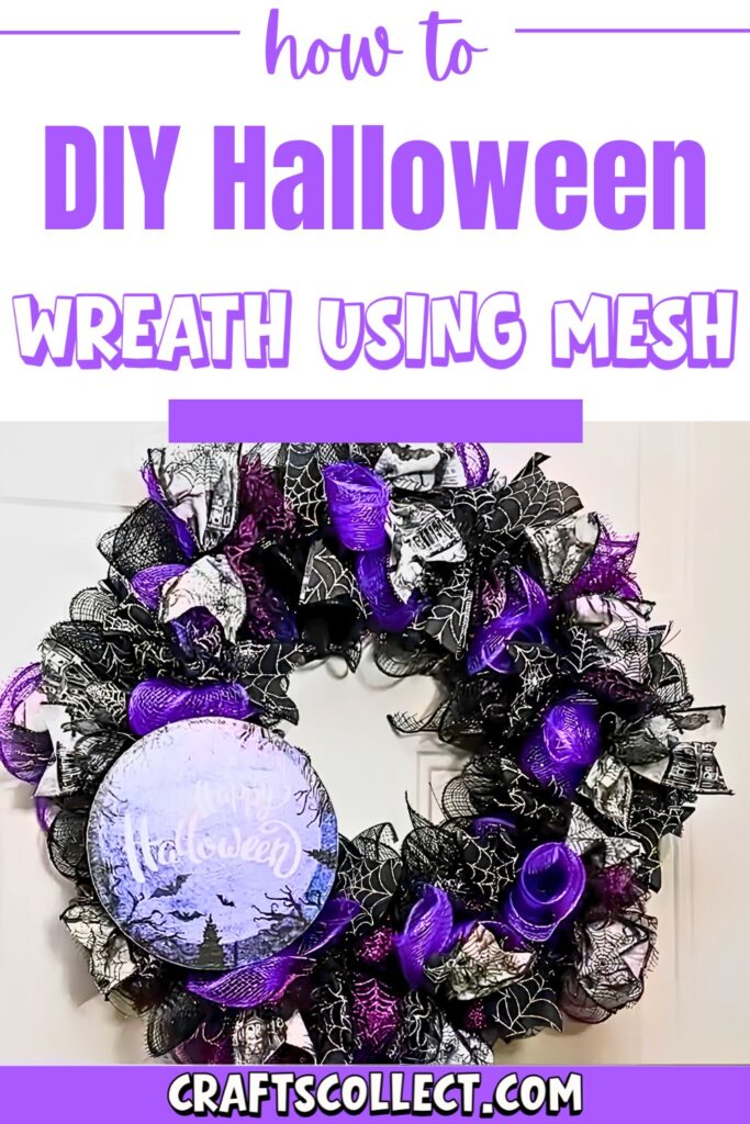 DIY Halloween Wreath Using Mesh and Ribbon