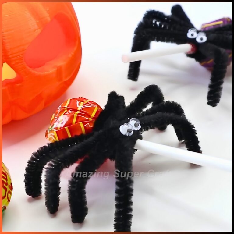 DIY Lollipop Spiders Craft with Pipe Cleaners and Googly Eyes