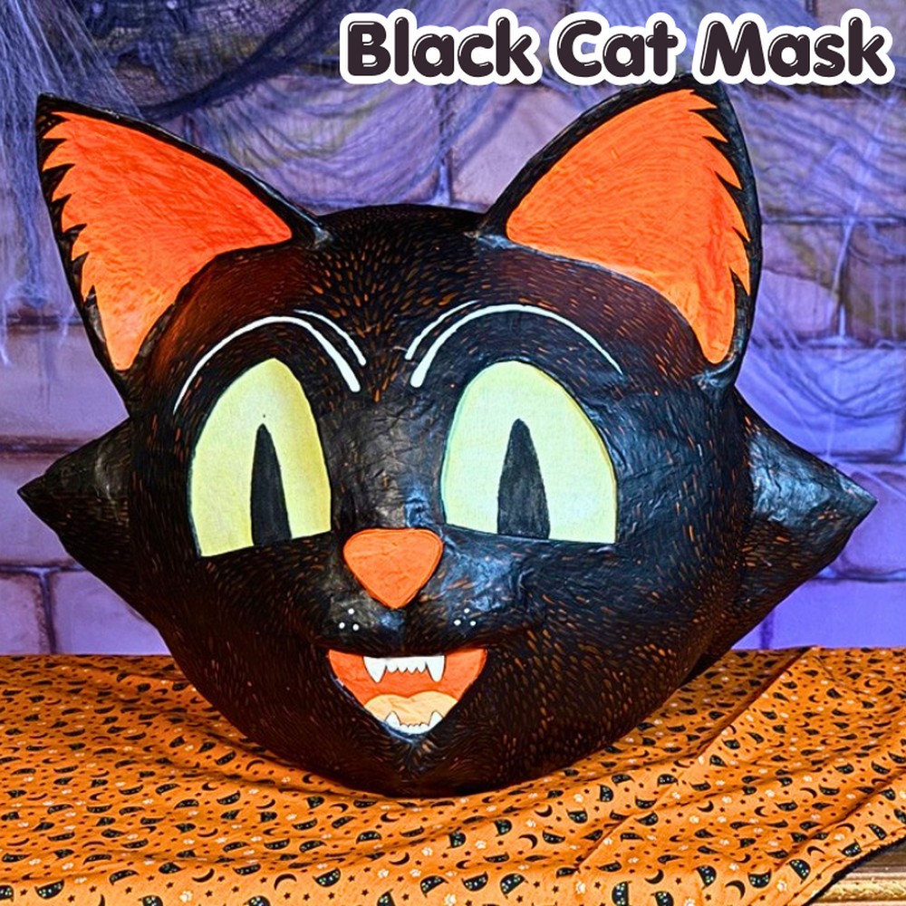 DIY Vintage Black Cat Halloween Mask with Papier-Mâché
