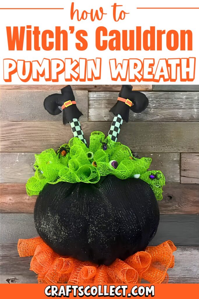 DIY Witch’s Cauldron Pumpkin Wreath for Halloween