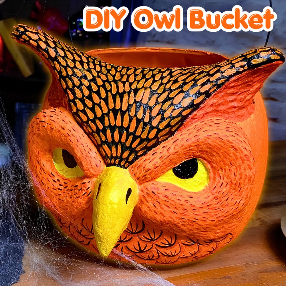 Make an Owl Halloween Bucket With Papier-Mâché