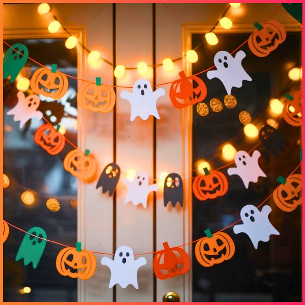 DIY Halloween Paper Garland With Pumpkins, Ghosts, and Bats